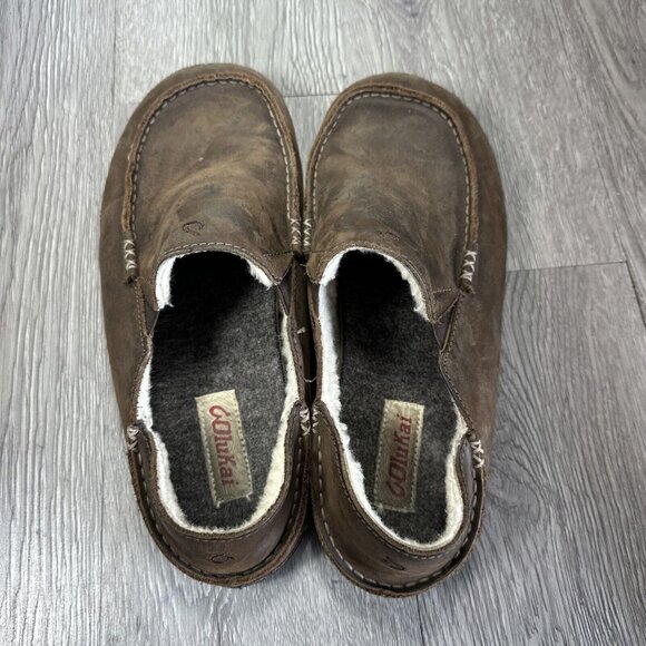 Olukai Moloa Brown Leather Slip On Shoes Men’s Size 9 M Casual Comfort Slippers